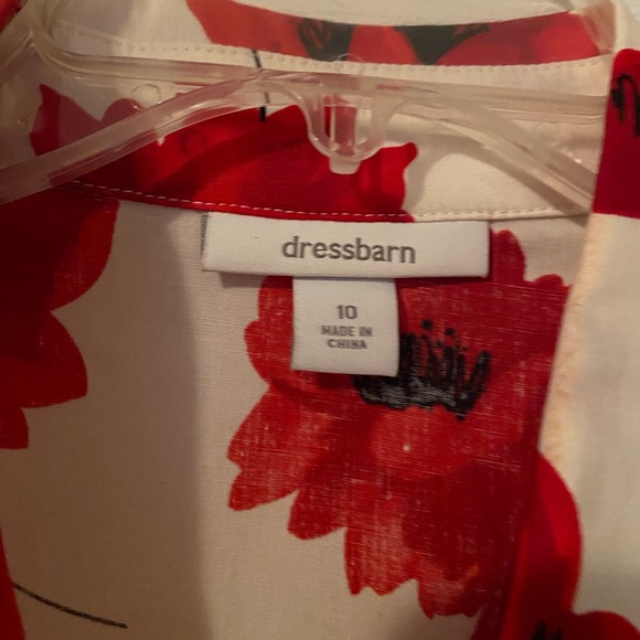 DRESSBARN vintage red and white button up dress with belt size 10
